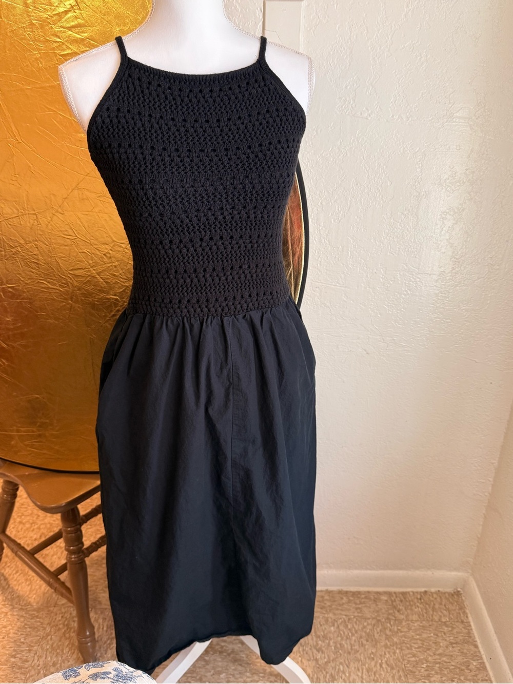 Universal Thread Black Crochet Bodice Maxi Dress with Spaghetti Straps